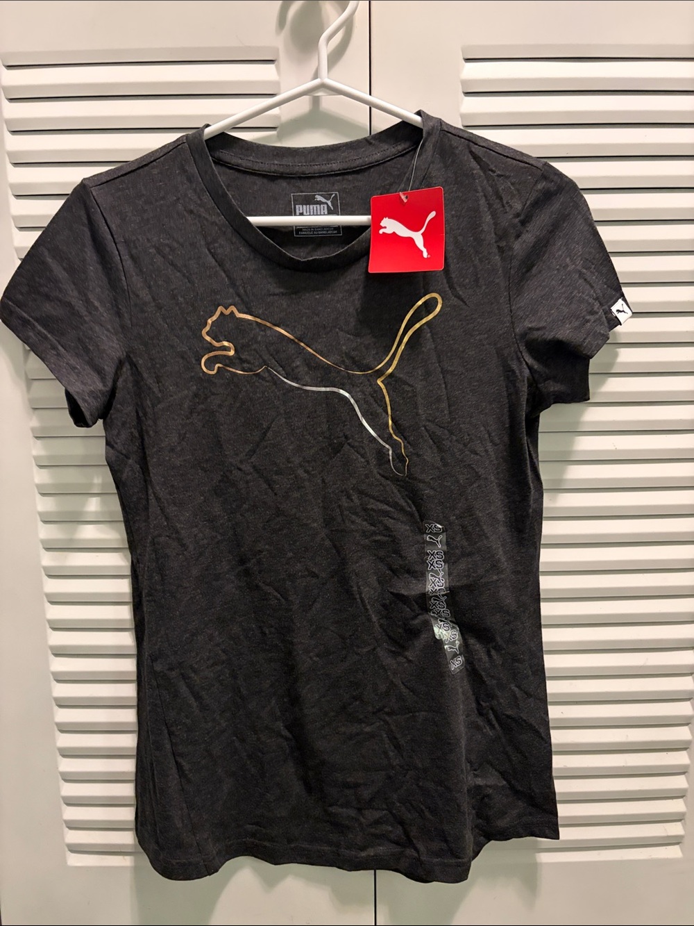 Puma Black Short-Sleeve Tee with Gold Puma Cat Graphic